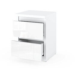 Other Brands Table de chevet - Blanc Brillant - 2 tiroirs - 30 cm - Meuble de nuit - Style Classique