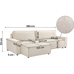 Acheter Palozi Sofa Canapé d'angle convertible en tissu texturé [ ]Montaigne[ ] - 4 places - Beige