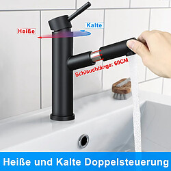 Avis Robinet de lavabo extensible noir avec douchette - Mitigeur monocommande en acier inoxydable ZMH