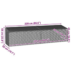 vidaXL Boîte de rangement de jardin marron 220x50x58 cm résine tressée pas cher