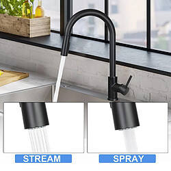 ZMH Robinet de Cuisine Noir en Acier Inoxydable avec Douche Extractible et Rotation 360° - 2 Jets pas cher