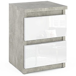 Other Brands Table de chevet - Beton - 30 cm - 2 tiroirs - Blanc brillant - Design moderne