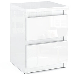 Other Brands Table de chevet - Blanc Brillant - 30 cm - 2 tiroirs - Meuble de nuit - Style Classique