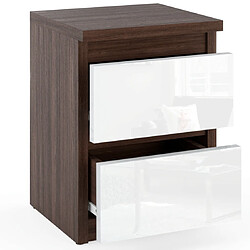 Other Brands Table de chevet - Wenge-Blanc Brillant - 2 tiroirs - 30 cm - Meuble de nuit - Style classique