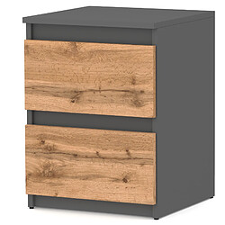 Other Brands Table de chevet 2 tiroirs 40 cm, Gris/Wotan, Table de nuit, Table d’appoint Chambre à Coucher, Meuble de Nuit, Modern Design