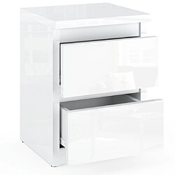 Other Brands Table de chevet - Blanc Brillant - 30 cm - 2 tiroirs - Meuble de nuit - Style Classique