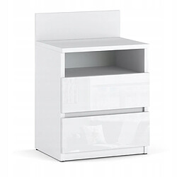 Other Brands Table de chevet 2 tiroirs 40 cm, Blanc Brillant, Table de nuit, Table d’appoint Chambre à Coucher, Meuble de Nuit, Modern Design