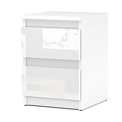 Other Brands Table de chevet - Blanc Brillant - 2 tiroirs - 30 cm - Meuble de nuit - Style Classique