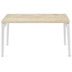 Pegane Table à manger, table de repas rectangulaire en bois coloris chêne nordique, pieds en métal blanc - Longueur 140 x profondeur 80 x hauteur 76 cm