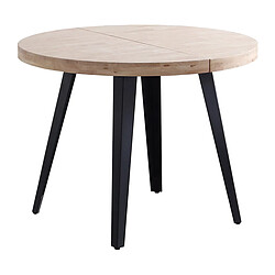 Pegane Table à manger, table de repas ronde extensible en bois coloris chêne nordique, pieds en métal coloris noir - diamètre 120-200 x hauteur 76 cm