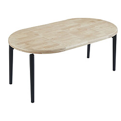 Pegane Table à manger, table de repas ronde extensible en bois coloris chêne nordique, pieds en métal noir - diamètre 100-180 x hauteur 76 cm