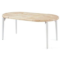 Pegane Table à manger, table de repas ronde extensible en bois coloris chêne nordique, pieds en métal blanc - diamètre 100-180 x hauteur 76 cm