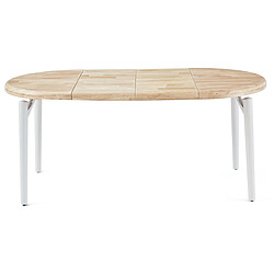 Pegane Table à manger, table de repas ronde extensible en bois coloris chêne nordique, pieds en métal blanc - diamètre 100-180 x hauteur 76 cm