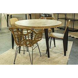 Pegane Table à manger, table de repas ronde extensible en bois coloris chêne nordique, pieds en métal coloris noir - diamètre 120-200 x hauteur 76 cm