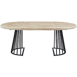 Pegane Table à manger ronde extensible en bois de chêne nordique et métal coloris noir - Longueur 120-200 x hauteur 76 cm