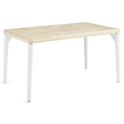 Pegane Table à manger, table de repas rectangulaire en bois coloris chêne nordique, pieds en métal blanc - Longueur 140 x profondeur 80 x hauteur 76 cm