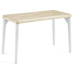 Pegane Table à manger, table de repas rectangulaire en bois coloris chêne nordique, pieds en métal blanc - Longueur 120 x profondeur 60 x hauteur 76 cm