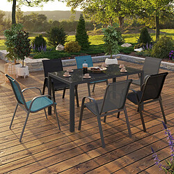 Idmarket Salon de jardin MADRID table 150 CM et 6 chaises empilables mix color gris, noir et