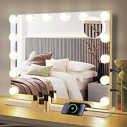 ZMH Miroir de Maquillage Éclairé 50x40cm avec Intensité Variable et 3 Modes de Lumière Colorée - Idéal pour Coiffeuses et Beauté