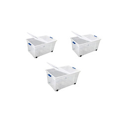 Lot de 3 Boîtes de Rangement en Plastique Transparent de 60L avec Roues et Couvercles à Clip pour une Organisation Optimale