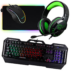 Pack Gamer Clavier Souris Tapis XL Casque Pro-H3 Vert