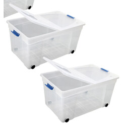 Lot de 2 Boîtes de Rangement en Plastique Transparent de 120 L avec Couvercle Clipsé et Poignées - Idéal pour l'Organisation à Domicile