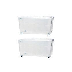 Lot de 2 Boîtes de Rangement en Plastique Transparent de 120 L avec Couvercle Clipsé et Poignées - Idéal pour l'Organisation à Domicile