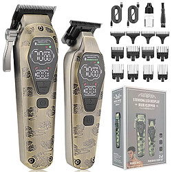 INF Tondeuse cheveux et barbe - Or Tondeuse multifonction cheveux et barbe - Moteur 10 W - 3 vitesses - Lames inox - Levier conique - Utilisation sans fil - Peignes guides inclus