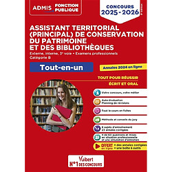 Assistant territorial (principal) de conservation du patrimoine et des bibliothèques : externe, interne, 3e voie, examens professionnels, catégorie B : tout-en-un, concours 2025-2026