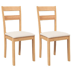 vidaXL Chaises à manger coussins 2 pcs naturel bois massif caoutchouc