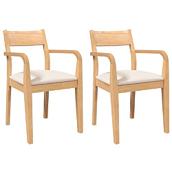 vidaXL Chaises à manger coussins 2 pcs naturel bois massif caoutchouc