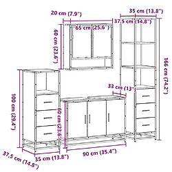 vidaXL Ensemble meubles salle de bain 4 pcs chêne fumé bois ingénierie pas cher