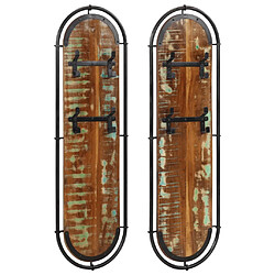 vidaXL Porte-manteaux muraux et 4 crochets 2 pcs bois massif récupéré