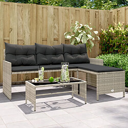 vidaXL Canapé de jardin et table et coussins en forme de L gris clair