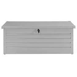 Avis Idmarket Coffre de rangement métal verrouillable gris clair pour jardin 600L 165x70x63 cm