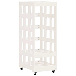 vidaXL Porte-bûches avec roulettes blanc 40x49x110 cm bois massif pin