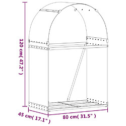 vidaXL Porte-bûches anthracite 80x45x120 cm acier galvanisé pas cher