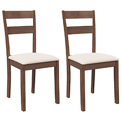 vidaXL Chaises à manger coussins 2 pcs marron bois massif caoutchouc