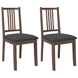 vidaXL Chaises à manger coussins 2 pcs marron bois massif caoutchouc