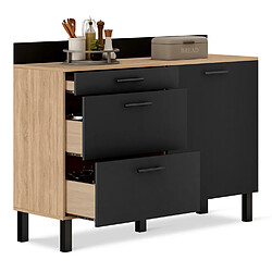 Idmarket Buffet bas casserolier de cuisine 120 CM CINA plan de travail H.83 cm 1 porte + 3 tiroirs façon hêtre et noir