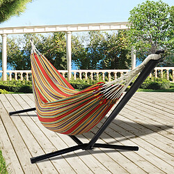 Idmarket Hamac avec support métal noir et toile rayée rouge et jaune