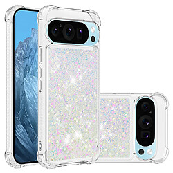 Coque pour Google Pixel 9 Pro XL 5G - Argent Coque pailletée à paillettes liquides - TPU souple - Coins renforcés - Accès facile