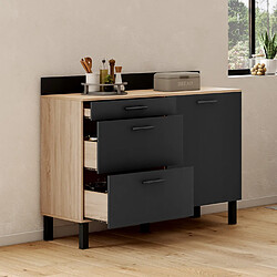 Idmarket Buffet bas casserolier de cuisine 120 CM CINA plan de travail H.83 cm 1 porte + 3 tiroirs façon hêtre et noir