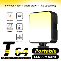 T64 Lumières Vidéo : Lampe LED Portable à Double CCT 2500-9000K avec CRI 95+, 3 Supports de Griffe Froide, Batterie USB-C 1200mAh pour Photographie/Streaming