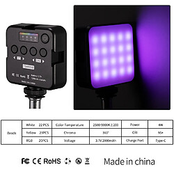 T64RGB Lumières Vidéo : Lumière LED RGB Professionnelle pour Caméra avec CCT de 2500-9000K, CRI 95+, 3 Supports de Griffe Froide, Batterie 1200mAh USB-C pour DSLR/Vlogging/Streaming