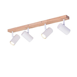 NETTLIFE Spot de Plafond 4 Ampoules Plafonnier en Bois Blanc GU10 Vintage Pivotant 350°