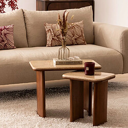 Atmosphera Duo de tables à café en acacia et travertin JIVAN - Marron