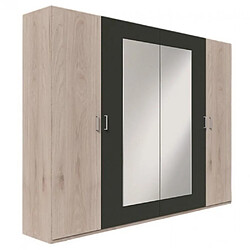 Inside 75 Armoire 4 portes 2 miroirs ANGIE 225 cm chêne hickory et graphite