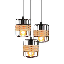 ZMH Lampe à Suspendre Vintage E27 en Acier Noir et Rotin Tressé pour Salle à Manger