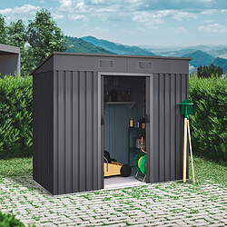 Wasabi - Abri de Jardin Métal 3,14m2 Light Anthracite - Toit plat - Porte coulissante double - Grilles de ventilation